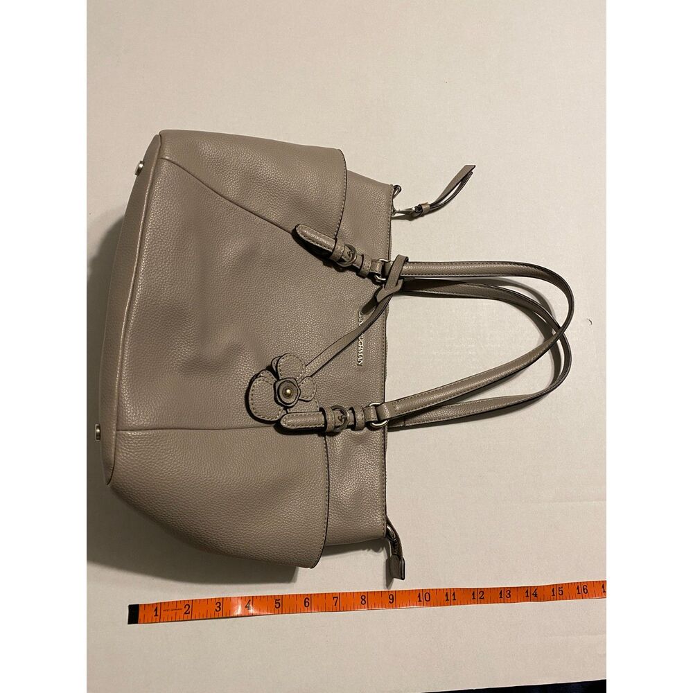 Dana Buchman Grey Handbag Optional Long Strap Zip Close Flower Charm - Picture 13 of 16